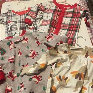 Cozy Kids Pajamas Set - Red Plaid and Gray Santa Designs